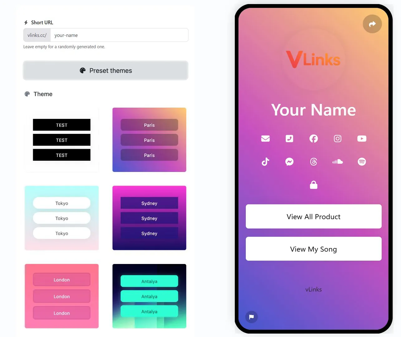 Screenshot of the app biolink editing page